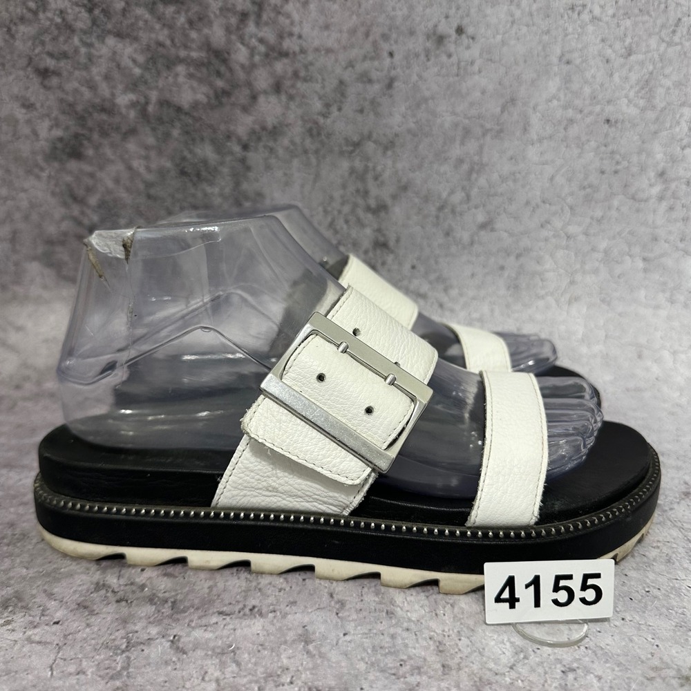Sorel Roaming Buckle Slide Womens 7.5 White Platform Lug Sole Leather Sandals
